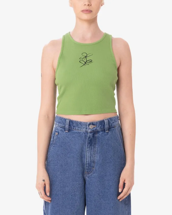 Women SHARPIE FLOWER DOODLE RIB TANK Piquant Green OBEY Clothing TSHIRTS