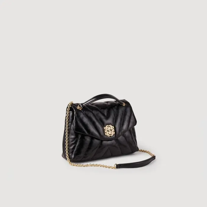 Women Shoulder Bags SANDRO Mila Quilted Leather Bag Black