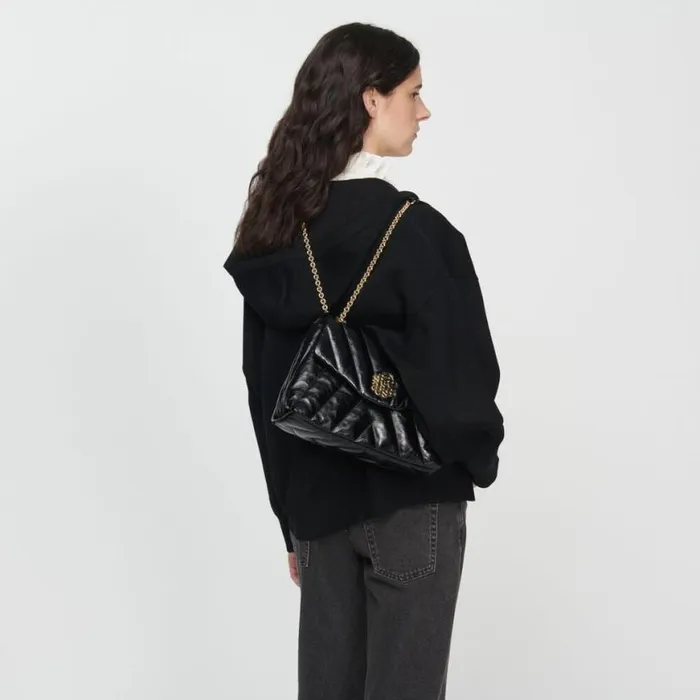 Women Shoulder Bags SANDRO Mila Quilted Leather Bag Black