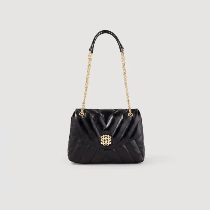 Women Shoulder Bags SANDRO Mila Quilted Leather Bag Black