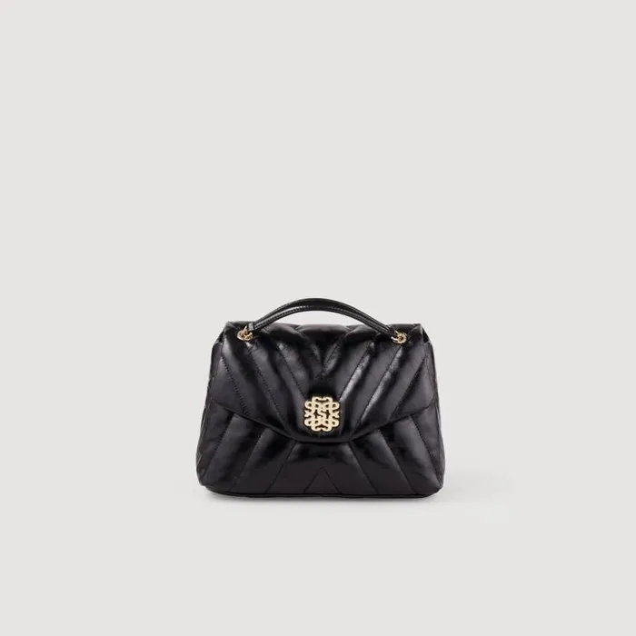 Women Shoulder Bags SANDRO Mila Quilted Leather Bag Black