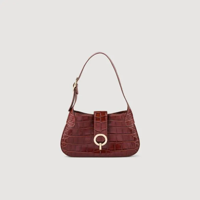 Women Shoulder Bags SANDRO Mock Croc Leather Janet Bag Brown