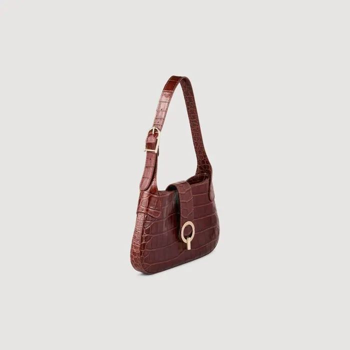 Women Shoulder Bags SANDRO Mock Croc Leather Janet Bag Brown