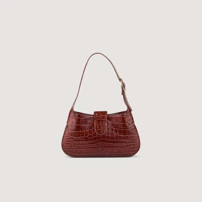 Women Shoulder Bags SANDRO Mock Croc Leather Janet Bag Brown