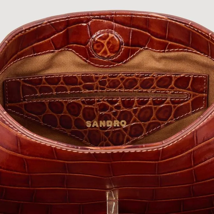 Women Shoulder Bags SANDRO Mock Croc Leather Janet Bag Brown