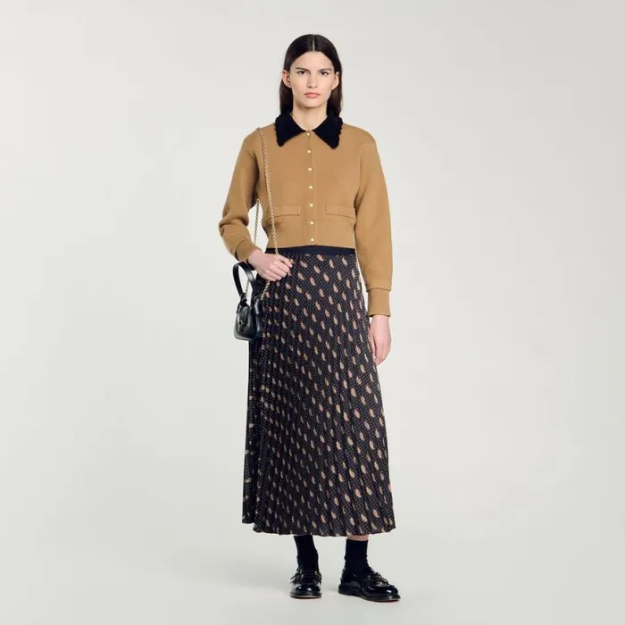 Women Skirts SANDRO Long Paisley Skirt Mustard Burgundy