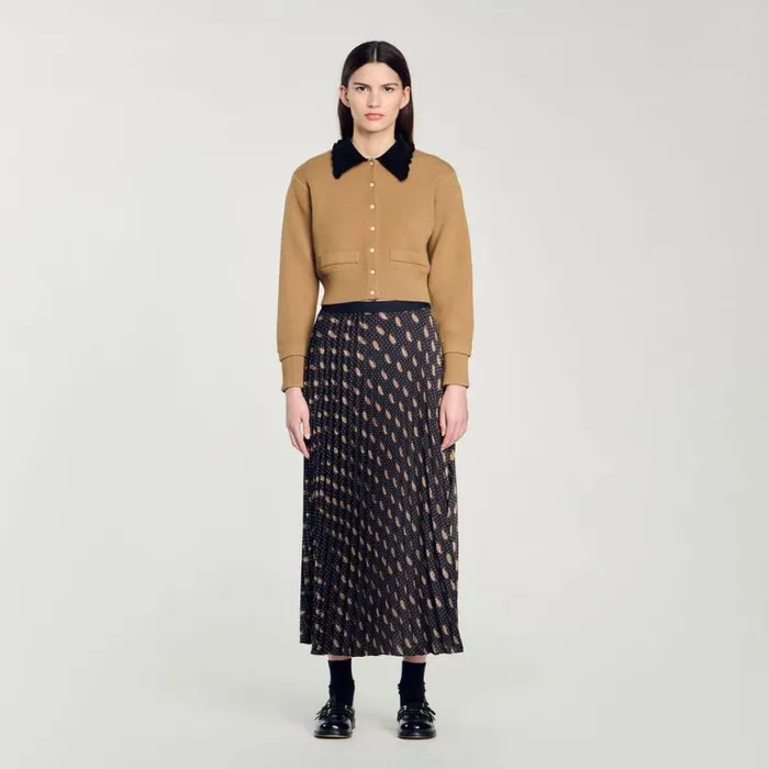 Women Skirts SANDRO Long Paisley Skirt Mustard Burgundy