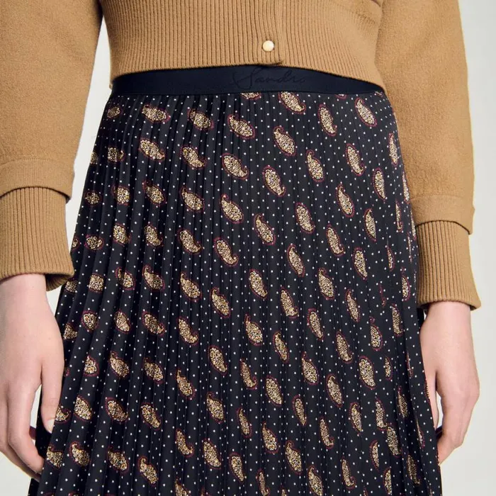 Women Skirts SANDRO Long Paisley Skirt Mustard Burgundy