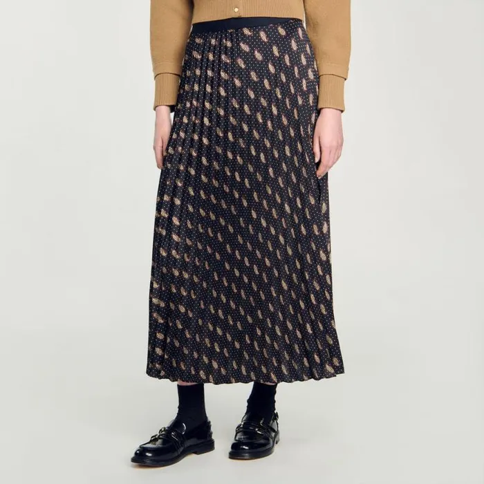 Women Skirts SANDRO Long Paisley Skirt Mustard Burgundy