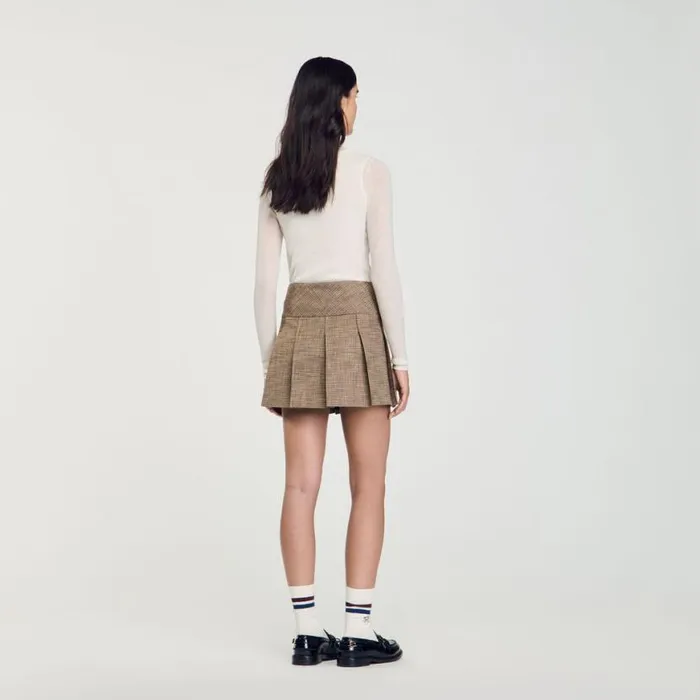Women Skirts SANDRO Pleated Micro Houndstooth Skirt Brown