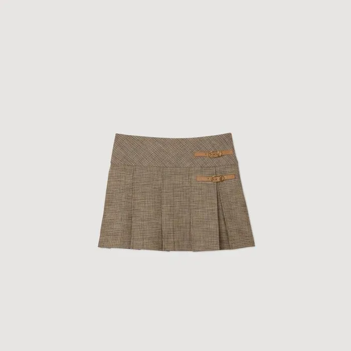 Women Skirts SANDRO Pleated Micro Houndstooth Skirt Brown