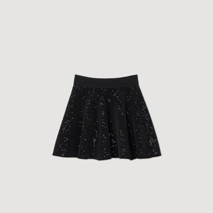 Women Skirts SANDRO Short Sequinned Skater Skirt Black