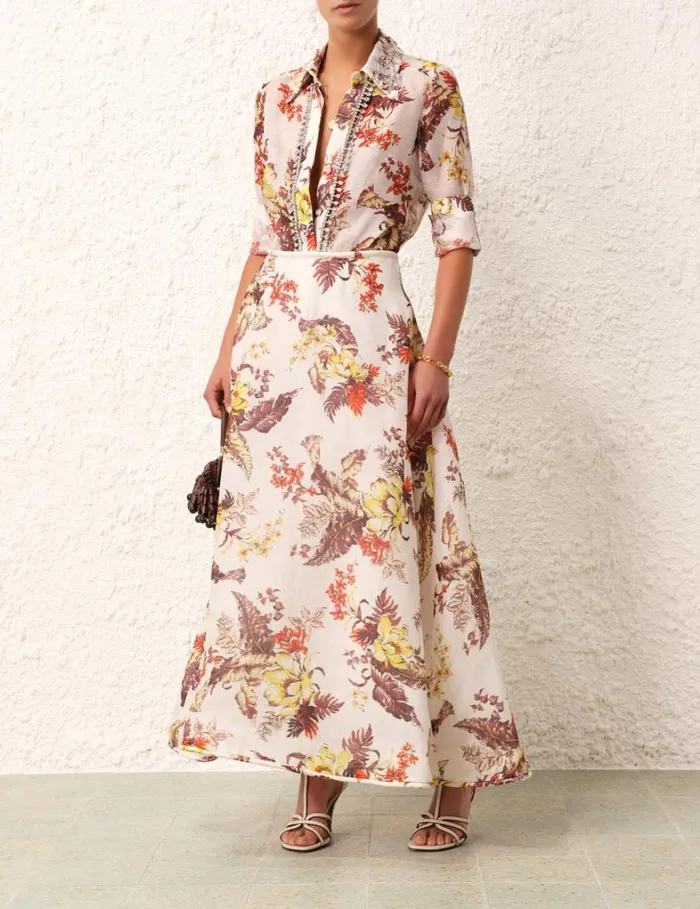 Women Skirts Zimmermann Matchmaker Floral Flare Skirt Ivory Tropical Floral