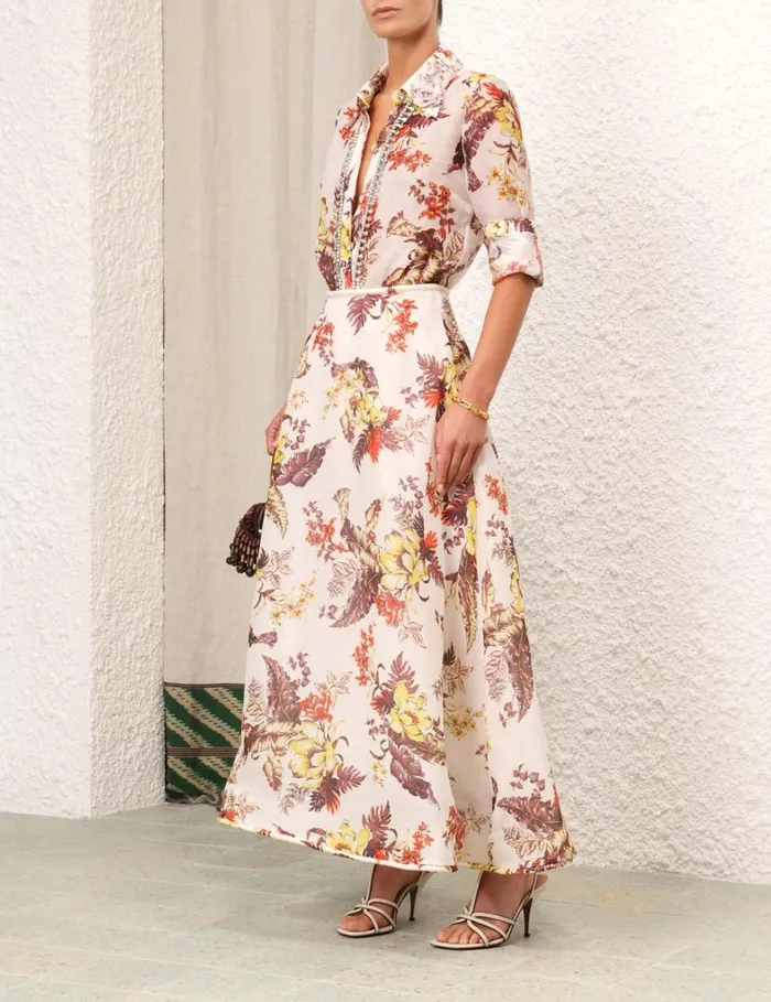 Women Skirts Zimmermann Matchmaker Floral Flare Skirt Ivory Tropical Floral