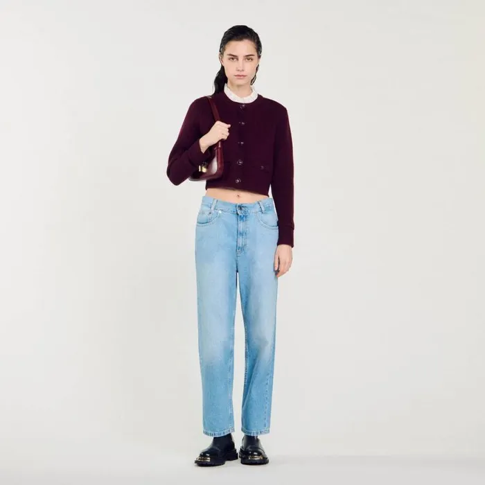 Women Sweaters and Cardigans SANDRO Knit Cardigan With Detachable Collar Burgundy
