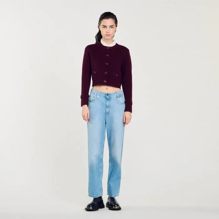 Women Sweaters and Cardigans SANDRO Knit Cardigan With Detachable Collar Burgundy