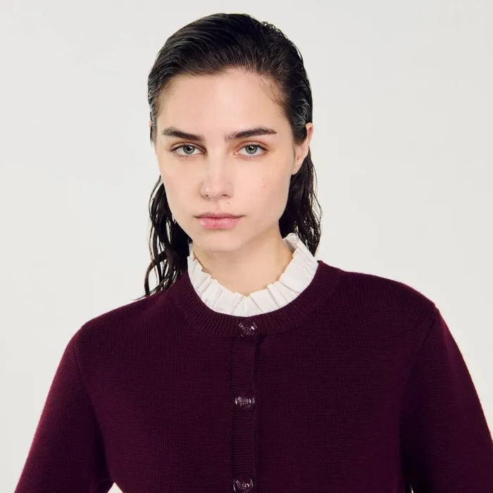Women Sweaters and Cardigans SANDRO Knit Cardigan With Detachable Collar Burgundy