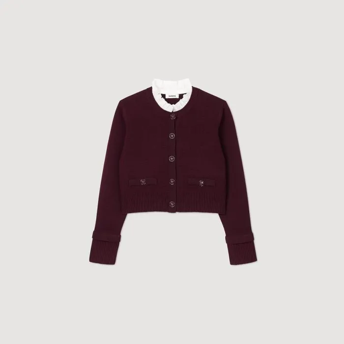 Women Sweaters and Cardigans SANDRO Knit Cardigan With Detachable Collar Burgundy