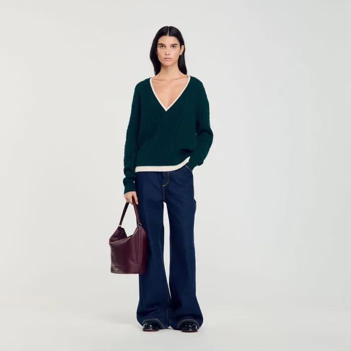 Women Sweaters and Cardigans SANDRO Layered Effect Knit Sweater Green