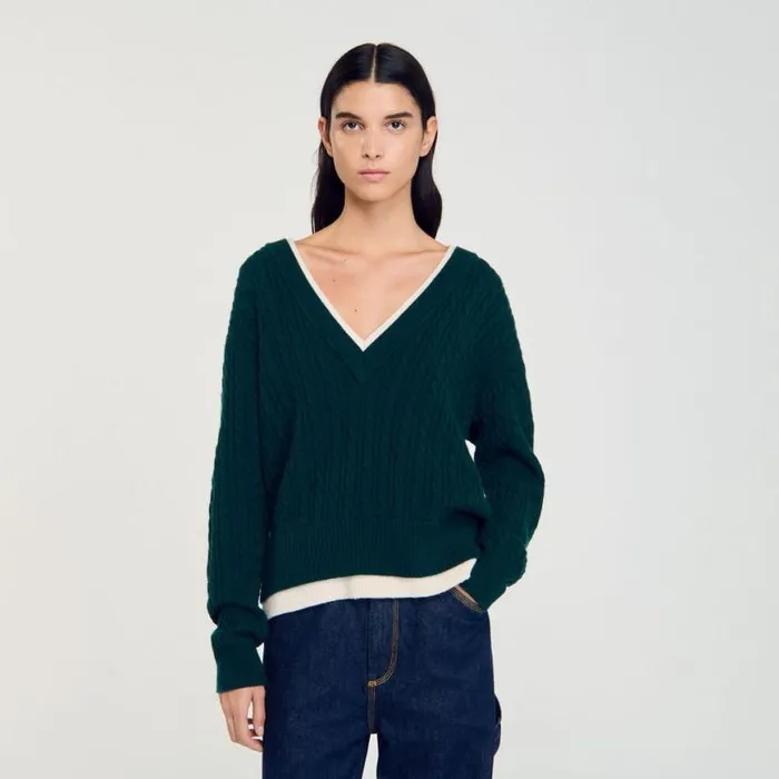 Women Sweaters and Cardigans SANDRO Layered Effect Knit Sweater Green