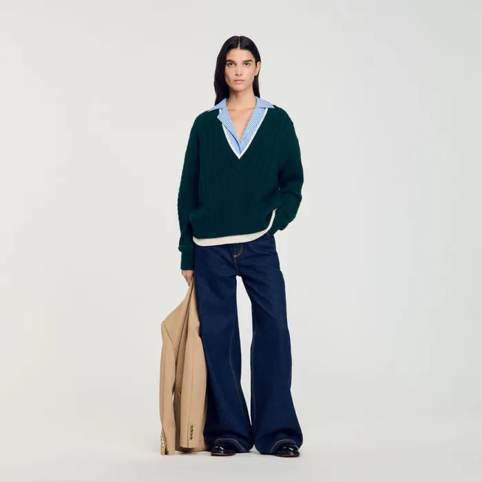 Women Sweaters and Cardigans SANDRO Layered Effect Knit Sweater Green
