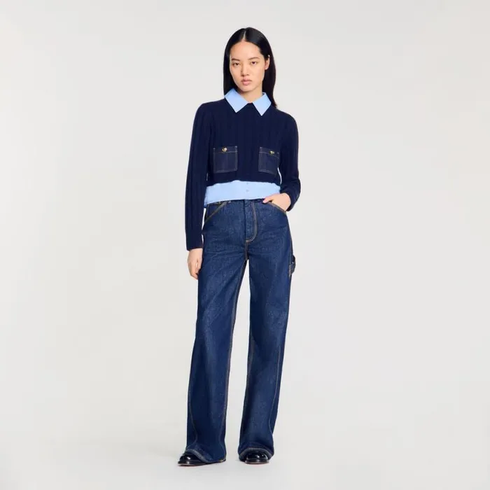Women Sweaters and Cardigans SANDRO Layeredeffect Sweater Navy Blue