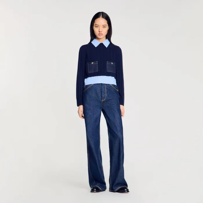 Women Sweaters and Cardigans SANDRO Layeredeffect Sweater Navy Blue