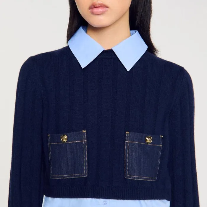 Women Sweaters and Cardigans SANDRO Layeredeffect Sweater Navy Blue