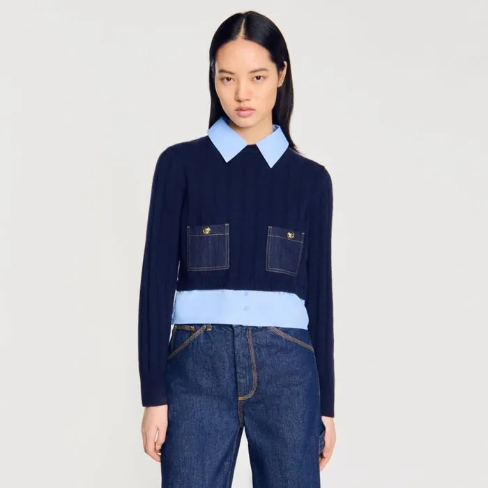 Women Sweaters and Cardigans SANDRO Layeredeffect Sweater Navy Blue
