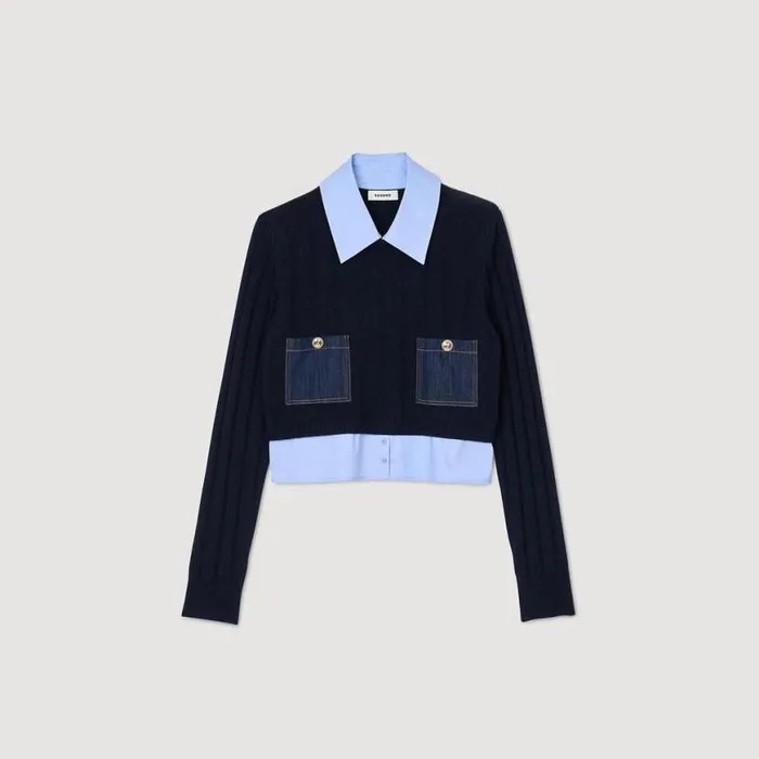 Women Sweaters and Cardigans SANDRO Layeredeffect Sweater Navy Blue