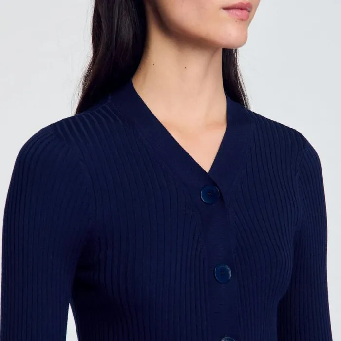 Women Sweaters and Cardigans SANDRO Rib Knit Cardigan Navy Blue