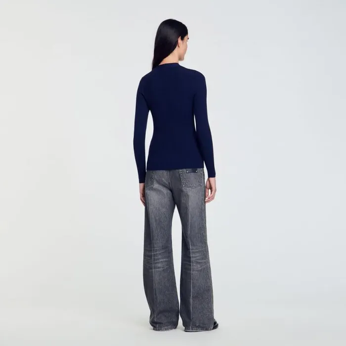 Women Sweaters and Cardigans SANDRO Rib Knit Cardigan Navy Blue