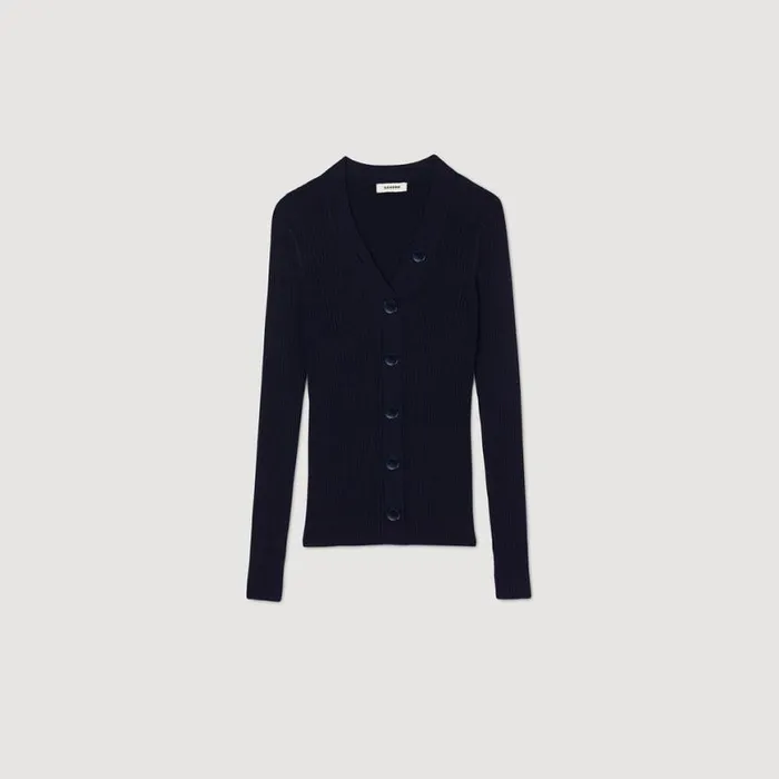 Women Sweaters and Cardigans SANDRO Rib Knit Cardigan Navy Blue