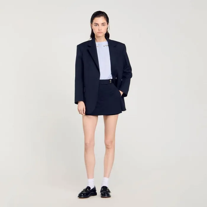 Women Tops and Shirts SANDRO Cropped Shirt With Jewel Trim Collar Sky Blue