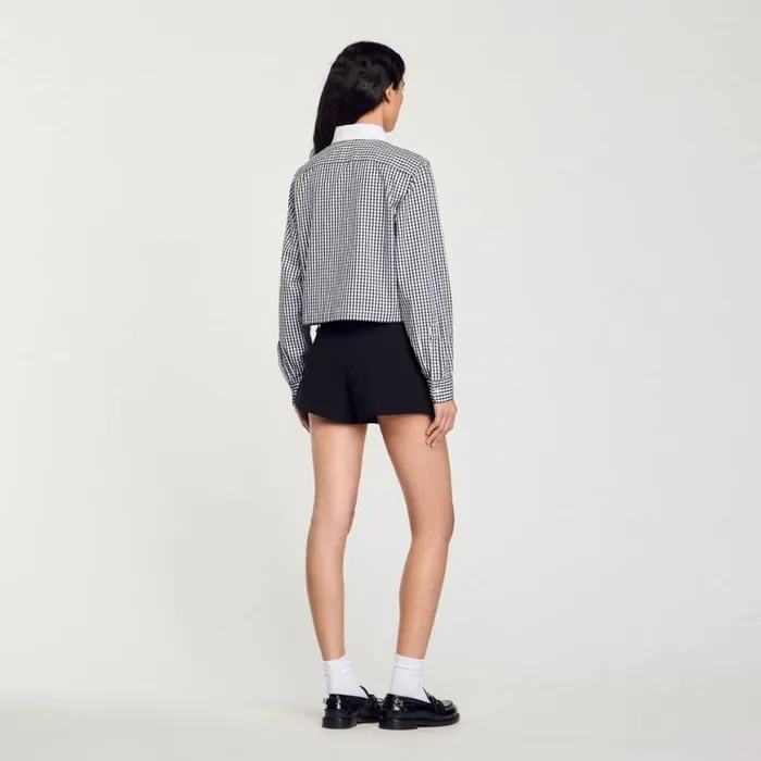 Women Tops and Shirts SANDRO Cropped Shirt With Rhinestone Bib Black