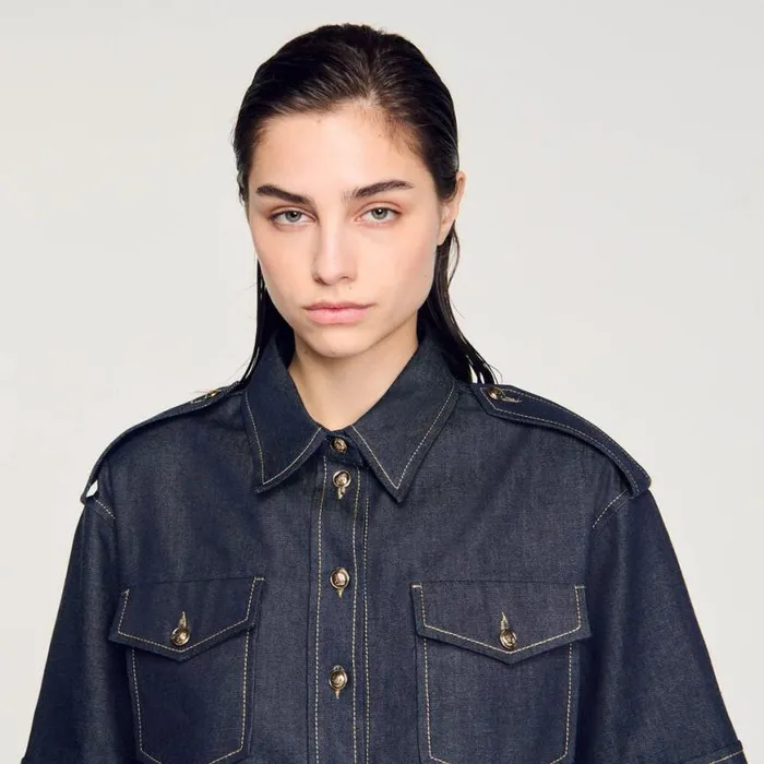 Women Tops and Shirts SANDRO Denim Shirt Deep Blu