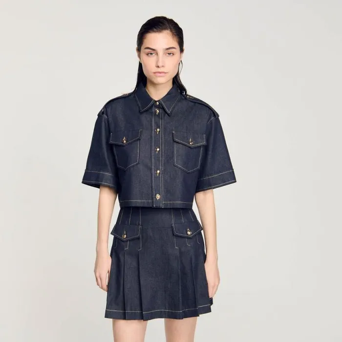Women Tops and Shirts SANDRO Denim Shirt Deep Blu