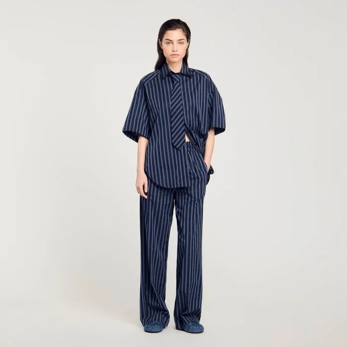 Women Tops and Shirts SANDRO Rhinestone Tie Shirt Blue