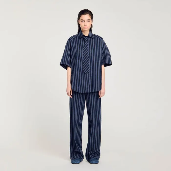 Women Tops and Shirts SANDRO Rhinestone Tie Shirt Blue