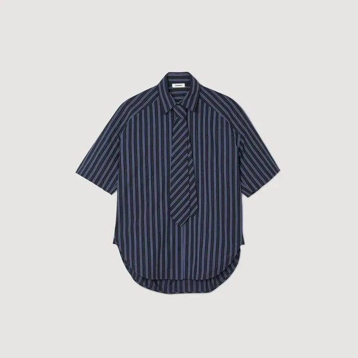 Women Tops and Shirts SANDRO Rhinestone Tie Shirt Blue