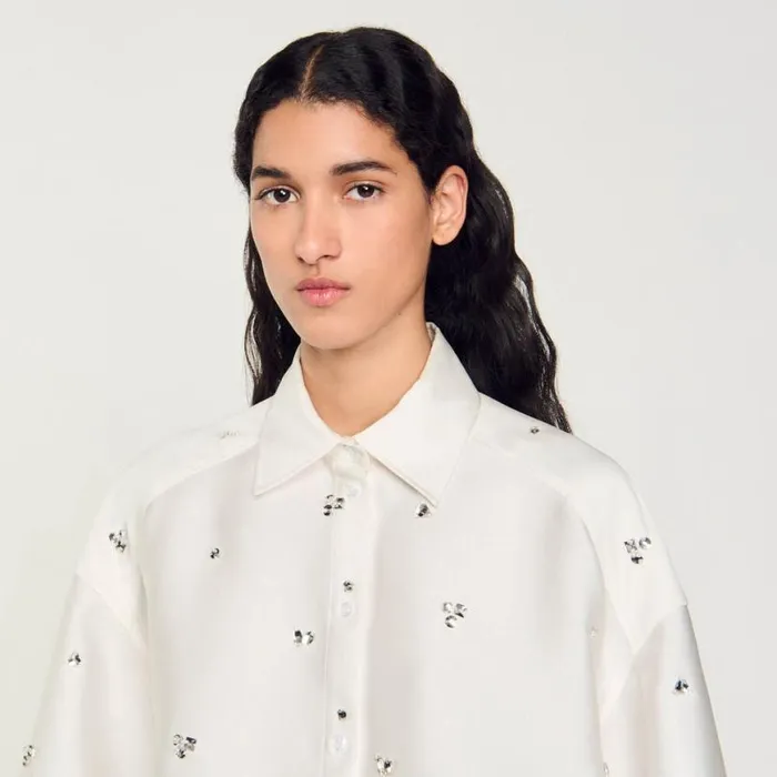 Women Tops and Shirts SANDRO Shirt Embellished With Rhinestones White