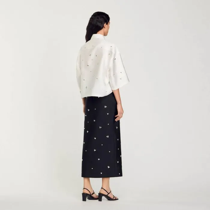 Women Tops and Shirts SANDRO Shirt Embellished With Rhinestones White