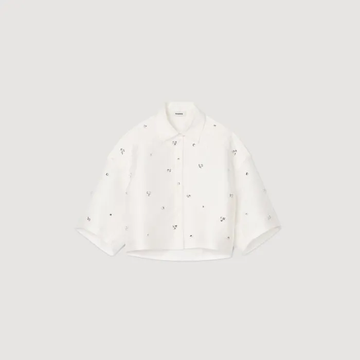 Women Tops and Shirts SANDRO Shirt Embellished With Rhinestones White