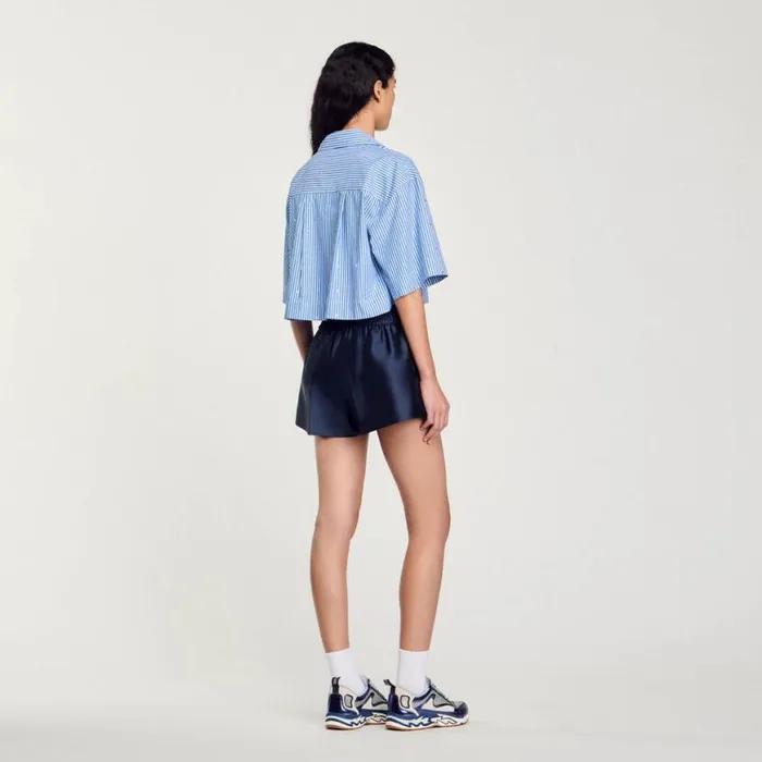 Women Tops and Shirts SANDRO Shortsleeved Rhinestone Shirt Blue
