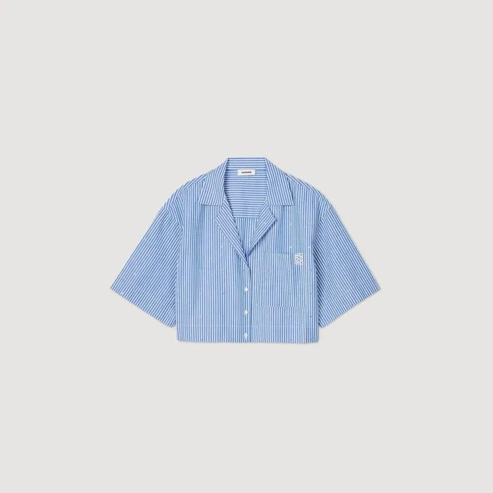 Women Tops and Shirts SANDRO Shortsleeved Rhinestone Shirt Blue
