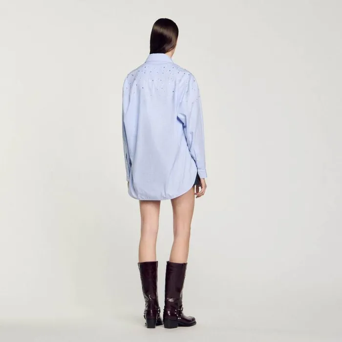 Women Tops and Shirts SANDRO Studded Check Shirt Sky Blue