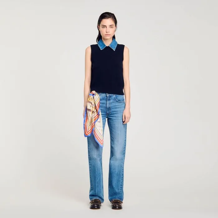 Women Tops and Shirts SANDRO Sweater With Removable Collar Navy Blue