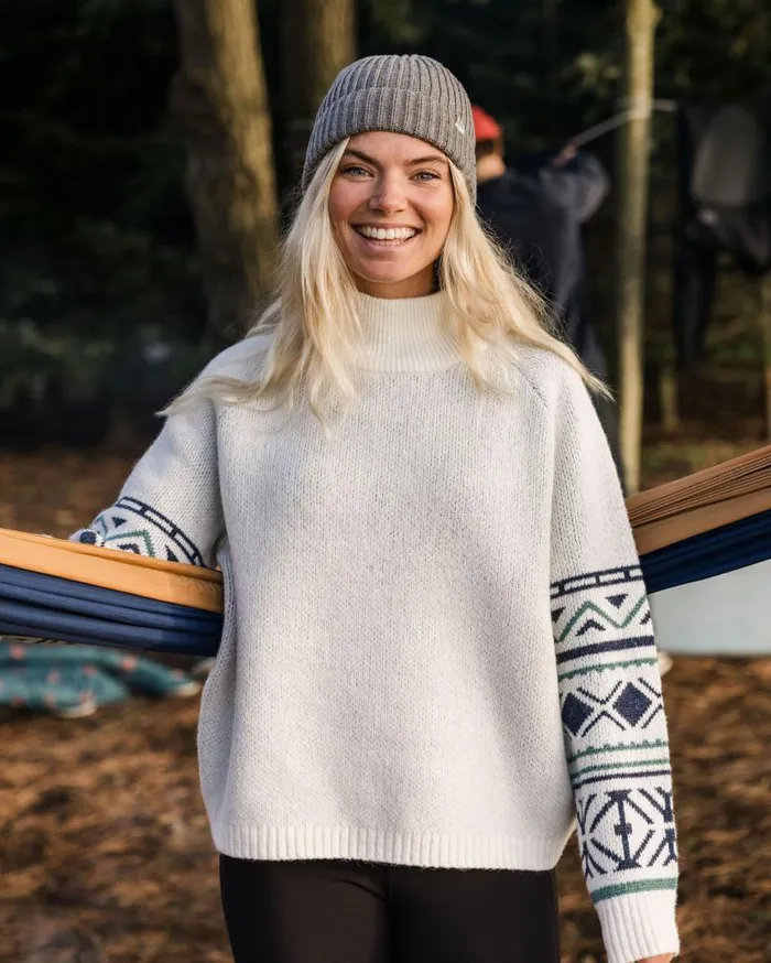 Women Tops Passenger Ambiance Recycled Knitted Jumper Homespun Stripe Off White Homespun Stripe Off White