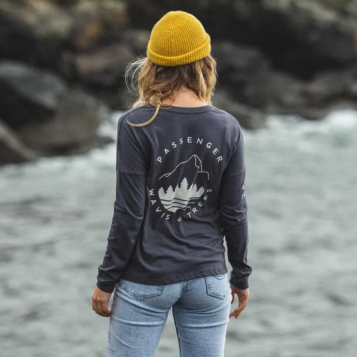 Women Tops Passenger Big Leaf Recycled LS TShirt Faded Black Faded Black
