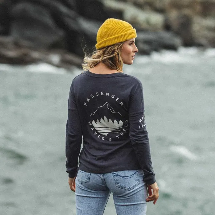 Women Tops Passenger Big Leaf Recycled LS TShirt Faded Black Faded Black